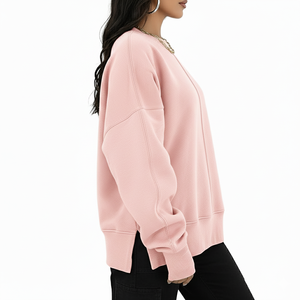 Sudadera en blanco para mujer, de gama alta, dividida, 100%, Material de algodón, transpirable, estampado de logotipo personalizado, ropa informal sólida, OEM - Product Image 2