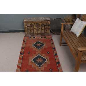 Vintage Turkish Herki <b>Runner</b> Rug 2.8x10.1 ft, <b>Red</b> Moroccan Rug Wool - Product Image 4