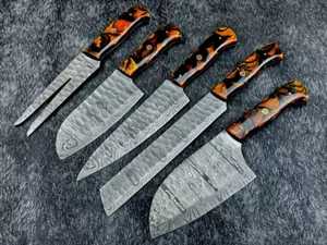 Vente chaude 5 pièces Style japonais Chef couteau ensemble manche en bois acier damas couteaux de cuisine professionnels y compris couteau d'office - Product Image 3