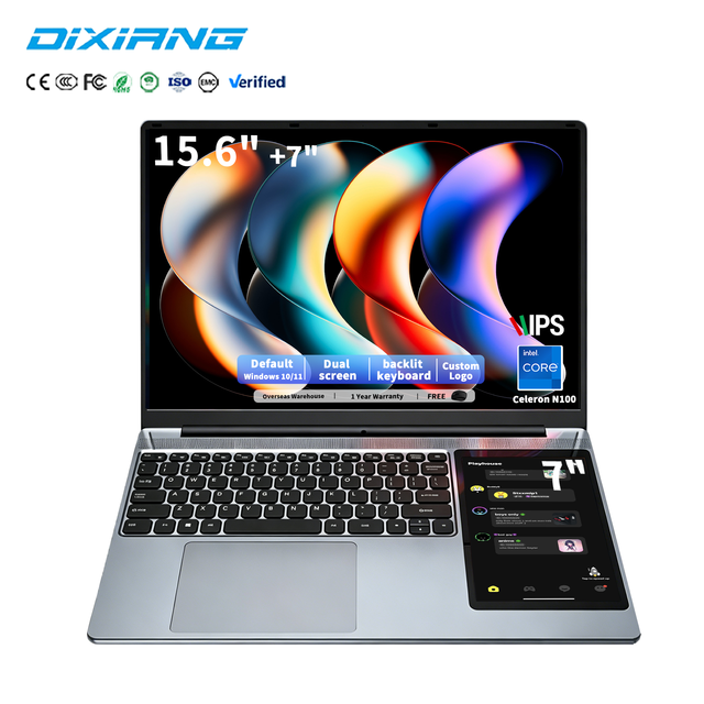 Custom Logo Dual Screen Laptop 15.6 Inch 7 Inch IPS Touch Screen Intel N100 16GB 1TB SSD Portable Business Notebook School Bulk