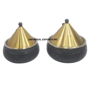 Juego de dos ollas de metal cazuela hecha a mano de calidad superior clásico elegante nuevo calentador de alimentos de metal - Product Image 4