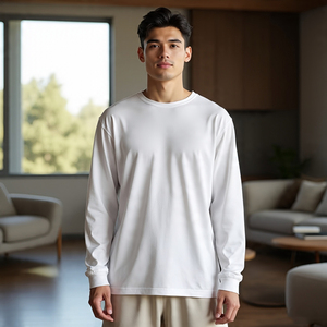 Camiseta de verano con hombros caídos para hombre, camisetas ligeras de primavera, camiseta de gran tamaño de manga larga con cuello redondo para hombre - Product Image 4