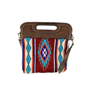 Bolso de mano con manta de sillín de estilo bohemio de alta calidad, cesta de cuero genuino, mango con cremallera, borla, proveedor indio superior directo - Product Image 1