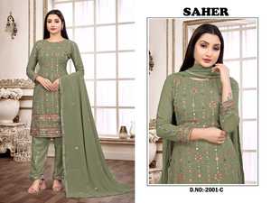 Soporte de ropa especial Eid/Diseño de hoja perenne para adultos Heavy Faux Georgette Salwar Kameez con trabajo de bordado de secuencia para la venta - Product Image 4