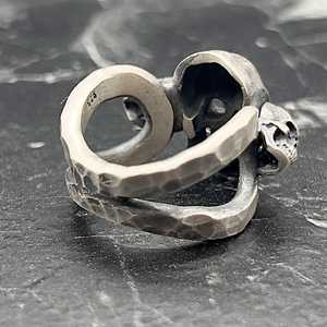 Handmade 925K <b>Silver</b> Gothic Skull <b>Ring</b> for <b>Men</b> Anatomical Skeleton Biker Jewelry with Hammered Design and 18K Plating - Product Image 6