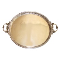 Petit plateau décoratif de luxe en métal de Style arabe personnalisé en acier inoxydable pour servir des aliments et des boissons de forme ronde avec poignées d'utilisation
