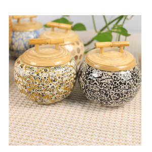 Mother of <b>Pearl</b> Bamboo Jar lacquered bamboo shell mosaic lidded jar for jewelry trinket storage and living room accent Vietnam - Product Image 1