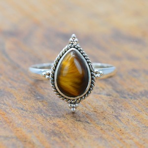 <b>Tiger</b> <b>Eye</b> Gemstone Ring 925 Sterling Silver Boho Style Handmade Rhodium Plated <b>Jewelry</b> for Women Trending Wedding Gift Idea - Product Image 3