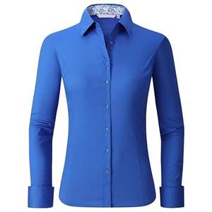 Camisa de manga larga de negocios directa de fábrica Camisa de algodón de mujer solapa de satén manga larga Oficina - Product Image 1