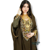 AWAIS HOUSE Zardozi Caftan Abaya Arabe Perlé Fait Main Longueur Ras du Sol Léger Grande Taille en Polyester pour Femme Musulmane