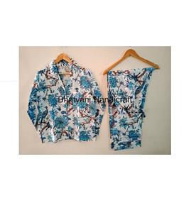 Conjunto de pijama de algodón con estampado de pájaros para mujer, ropa de dormir para adultos con cintura elástica para primavera para dama de honor, ropa de dormir para verano y otoño - Product Image 5
