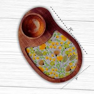 Bandeja decorativa de madera de mango con diseño de madera Bandeja de plato para servir desayuno otomano Bandeja para servir - Product Image 2