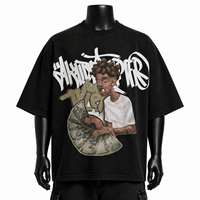 Kaos Streetwear Pria Oversize Katun dengan Cetakan Grafis, Model Longgar, Bahu Jatuh, Fashion Urban, Grosir OEM