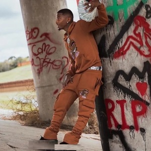 Pantalones de chándal apilados Unisex de alta calidad, conjuntos de Sudadera con capucha, estampado de soplo personalizado para hombres - Product Image 2