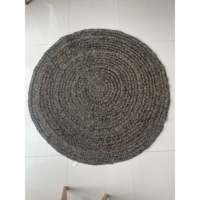 Tapis rond artisanal en agel/palmier avec design bohème-tribal-tropical, couleurs naturelles blanc/noir, diamètre 100-200 cm