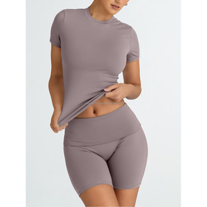 Trendy 2-Piece Waterproof Workout <b>Sets</b> for Women Front Logo Seamless Yoga Outfits <b>Sizes</b> XS to XL for Gym & Summer <b>Lounging</b> - Product Image 4