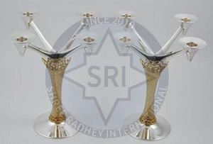 Bougeoir fait à la main en or blanc finition Antique support de pilier décoratif de mariage pour la fête décorative à la maison - Product Image 3