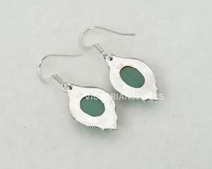 925 Plata de ley sólida Aqua Calcedonia mes de mayo piedra natal gancho pendiente - Product Image 4