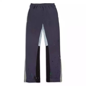 Pantalones de chándal de pierna recta de algodón ultra transpirable, pantalones de chándal de pierna ancha negros bordados, pantalones negros con ribetes en contraste para hombres - Product Image 5