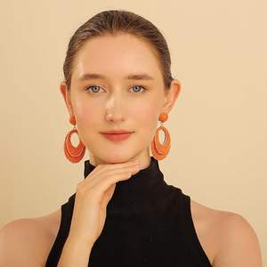 Pendientes de Aro de Mimbre de Paja Hechos a Mano para Mujer, Joyería Colgante Bohemia Ligera, Moda para Fiesta, Verano, Playa, Vacaciones, Diseño de Envoltura DE LA Paz - Product Image 3