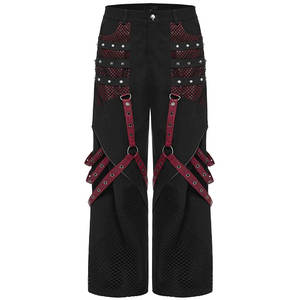 Pantalon à jambes larges en maille gothique punk pour hommes - Noir et rouge - Product Image 1