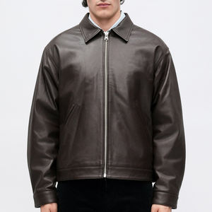 Veste en cuir véritable pour homme, manches longues, fermeture éclair de haute qualité, veste en cuir à capuche noire, vêtements pour homme, vente en gros - Product Image 4