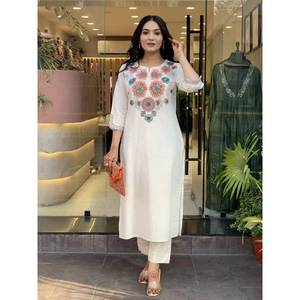 Venta al por mayor elegante conjunto informal de las mujeres personalizado étnico indio Kurti pantalones Oficina vacaciones desgaste Oficina parche de las mujeres - Product Image 1