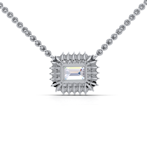 Collier pendentif de luxe 1 carat taille émeraude double halo en or jaune, blanc et rose 14K avec diamant de laboratoire Sunburst pour femme - Product Image 2