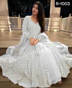 Pakistanais Salwar Kameez pour le prix de gros fausse georgette semi-cousu lourd concepteur dernier modèle Salwar Kameez costume - Product Image 2