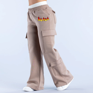 Pantalones Cargo Holgados de Felpa 100% Algodón de Alta Calidad, Talla Grande, Cintura Alta, Pierna Ancha, para Mujer - Product Image 1
