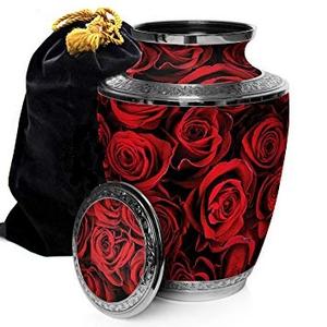 Urna de cremación de latón con diseño de rosa con bandas para suministros funerarios Cenizas humanas Urnas de cremación Rojas extra grandes para adultos - Product Image 1