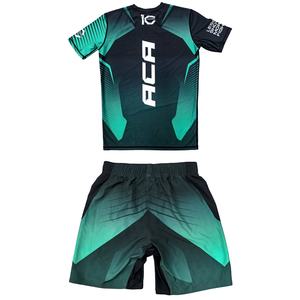 ชุดเสื้อผ้า MMA แบบ OEM ที่ออกแบบเอง เสื้อรัดกล้ามแขนสั้นพร้อมกางเกงขาสั้นเข้าชุดสำหรับ BJJ และศิลปะการต่อสู้แบบผสมผสาน - Product Image 2