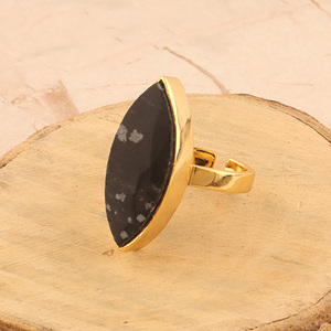 รูปลักษณ์แฟชั่นใหม่มาร์คีรูปร่างเกล็ดหิมะ obsidian ปรับเปิดแหวนทองชุบเครื่องประดับแหวนหมั้นออกแบบทําด้วยมือ - Product Image 5