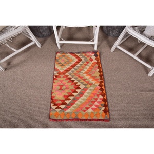 Tapis Kilim 1,7 x 2,6 pieds, tapis turc vintage, tapis patchwork orange rouge - Product Image 1
