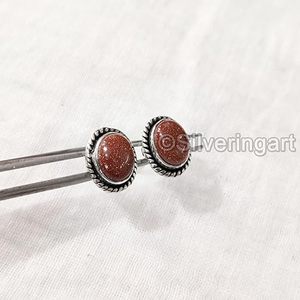 Boucles d'oreilles à clous pour femmes, pierre précieuse naturelle en pierre de soleil, boucles d'oreilles à clous bohèmes de Noël, bijoux faits à la main, boucles d'oreilles à clous en argent sterling 925 - Product Image 5