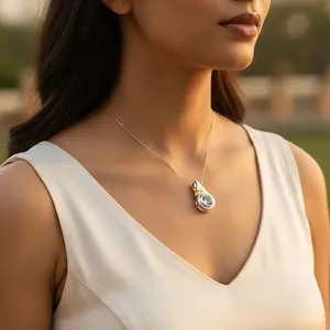 Pendentif en argent pour femme avec accent en or rose, bijou en pierre précieuse, cadeau avec cristal d'améthyste, style religieux, charme - Product Image 3