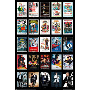 James Bond 007 Art Deco Style <b>Poster</b> Collage 25 Film <b>Posters</b> <b>Framed</b> in Black for Wall Decor - Product Image 1