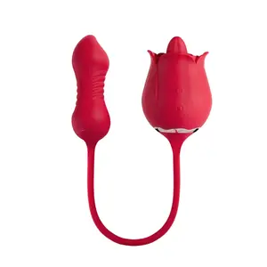 FIONA PLUS Rose Clit Licking Stimulator & Thrusting Egg Double-ended for Dual Play Intense Thrusting Movement