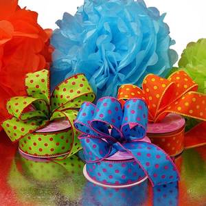 ริบบิ้นผ้าซาตินลายวงกลมแบบมีสาย วัสดุโพลีเอสเตอร์และผ้าไหมทันสมัย สำหรับห่อของขวัญและตกแต่ง ริบบิ้นแบบม้วน - Product Image 4