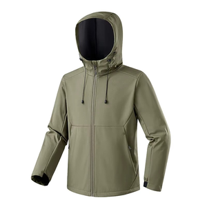 Veste en polaire à capuche noire pour homme, coupe-vent, col montant, fermeture éclair, vêtement décontracté d'automne, matière polyester - Product Image 2