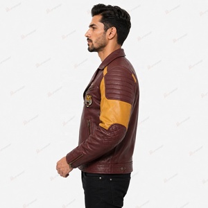 Chaqueta de Motociclista de Cuero Marrón para Hombre Tiierwear con Parche de Tigre, Diseño de Bloques de Color, Cierre de Cremallera y Cuello Camisero - Product Image 4