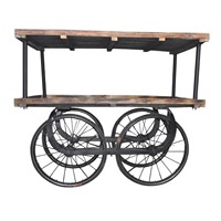Chariot de stockage à deux étages de style ferme chariot de présentation à 2 niveaux marché d'affichage en bois de manguier servant de grand chariot chariot à 4 roues
