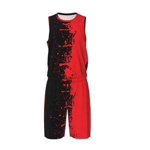 Uniforme de Baloncesto Personalizado Rojo y Negro para Hombre, Diseño Sublimado con Salpicaduras, Conjunto de Camiseta y Pantalones Cortos para Equipo - Product Image 5