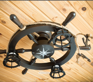 Lámpara de Techo de Madera Elegante de Muy Buena Calidad en Estilo Náutico como un Timón de Barco, Hecha a Mano, de Alta Calidad - Product Image 2