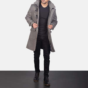 Grey Knitted Woolen Fashion Hooded Duffle <b>Coat</b> with <b>Camel</b> Filling and Nylon Shell - Product Image 1