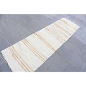 Vintage Turkish <b>Rug</b> 2.5x8.5 ft, White <b>Runner</b> Floral Wool <b>Rug</b> - Product Image 1