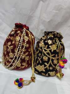 Custom Made Beaded and Sequined Embroidered Drawstring and <b>Potli</b> <b>Bags</b> Idea for Use As Wedding Favors and Gifting - Product Image 4