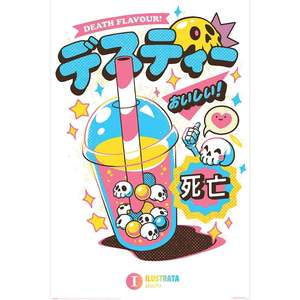 Póster ilustrado de estilo moderno 'Death Bubble Tea' para decoración de pared - Product Image 1