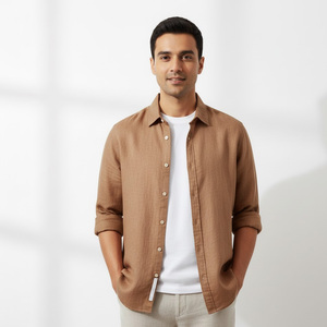 Chemise pour homme 100% coton, unie, respirante, logo personnalisé OEM, design doux et confortable, vêtements de printemps, fournisseur en gros - Product Image 1