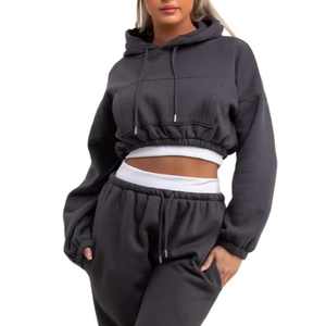 Top qualité course dames sweats à capuche couleur unie blanc femmes vers le bas épaule taille régulière coupe ample pour les filles vêtements survêtements - Product Image 4
